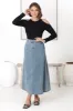 Delta Denim Midi Skirt - A Line Skirt with Contrast Stitching in Light Denim sold by Salty Crush