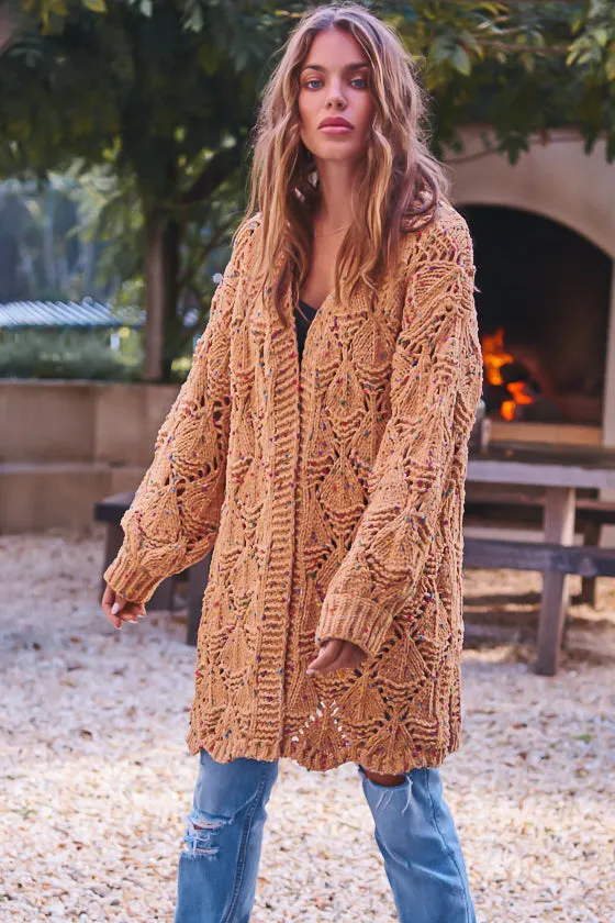 Honour Cardigan - Rainbow Speck Open Knit Cardigan in Mustard sold by Salty Crush product image thumbnail 3