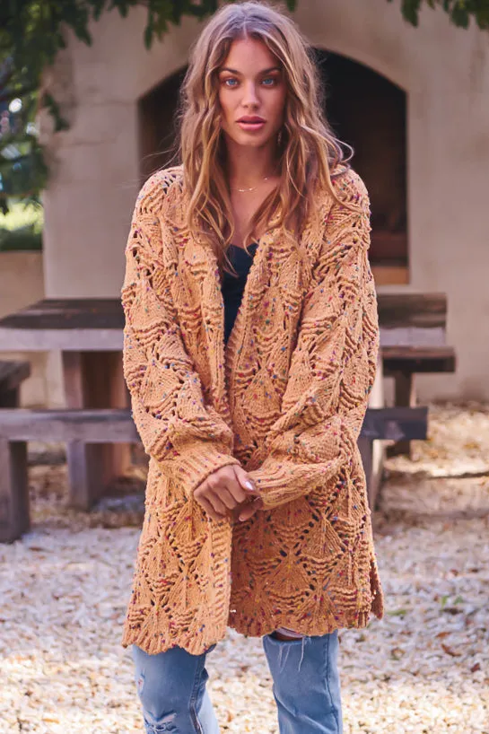Honour Cardigan - Rainbow Speck Open Knit Cardigan in Mustard sold by Salty Crush