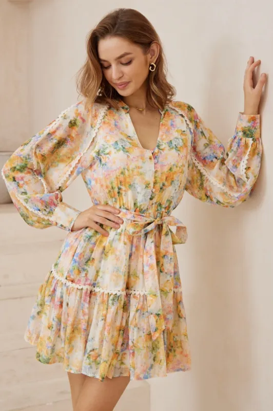Nakita Mini Dress - Mandarin Collar Rick Rack Splicing A Line Dress in Frankie Print sold by Salty Crush