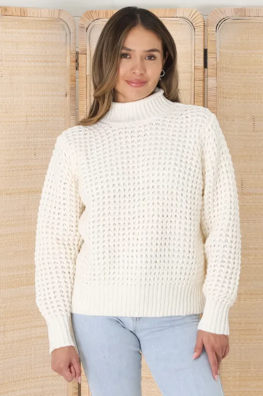 Dexter Jumper - Turtle Neck Waffle Knit Jumper in Cream sold by Salty Crush