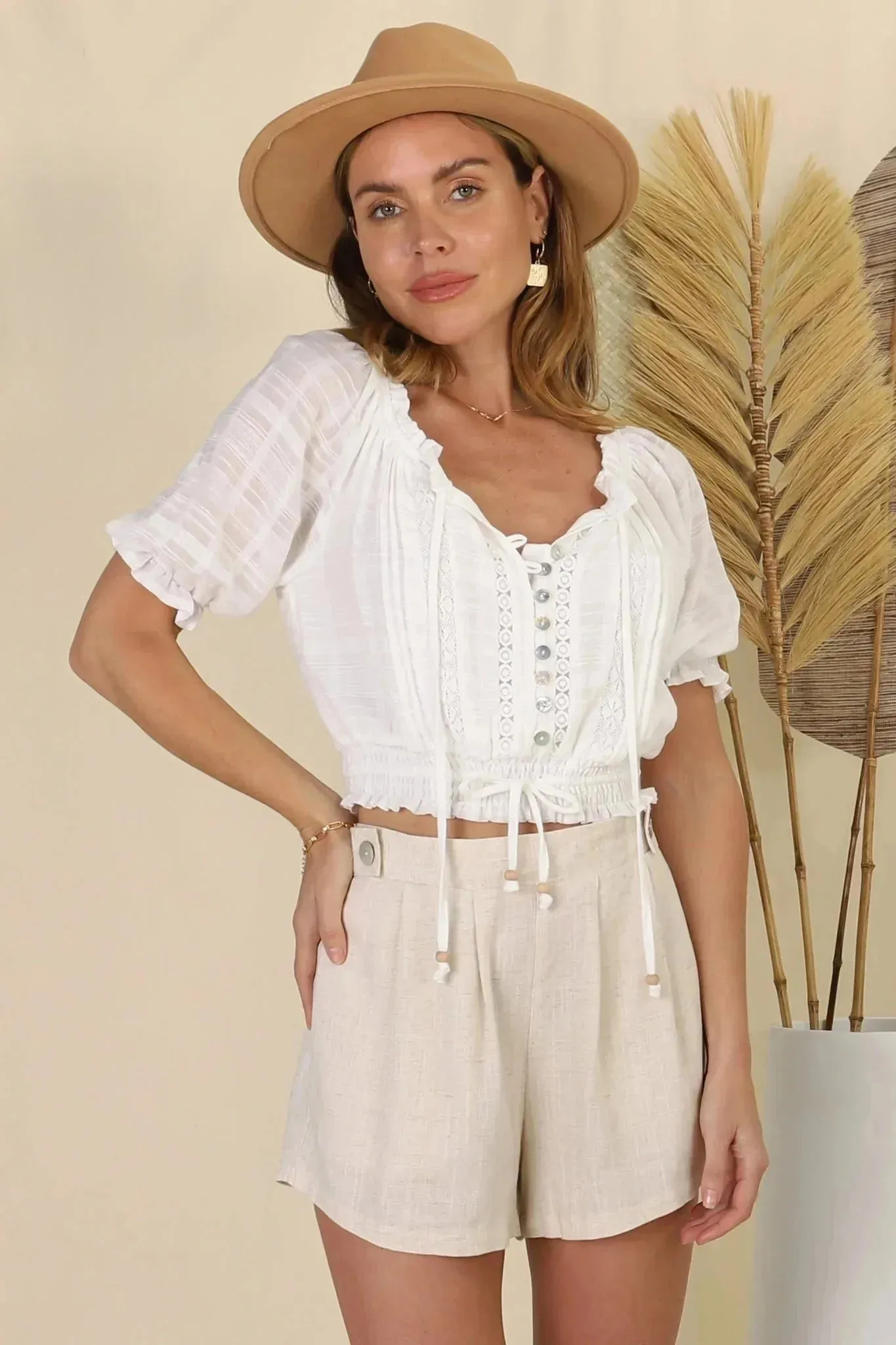Nadiya Crop - Adjustable Neck and Hemline Crop with Pleating Details in White sold by Salty Crush product image thumbnail 3