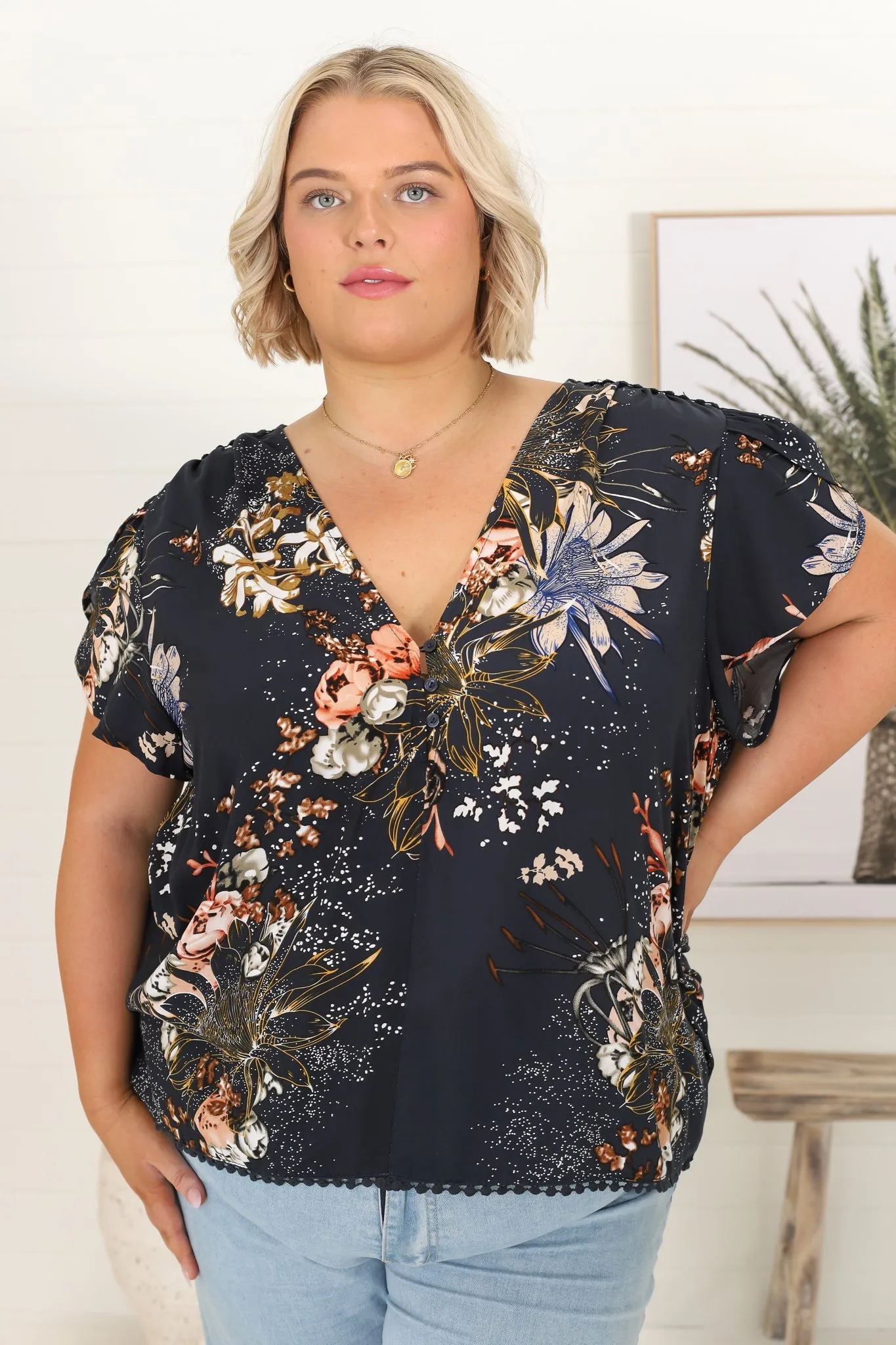 Koi Top - Cap Sleeve Pull Over Top with Matching Waist Tie in Indigo Print sold by Salty Crush product image thumbnail 4
