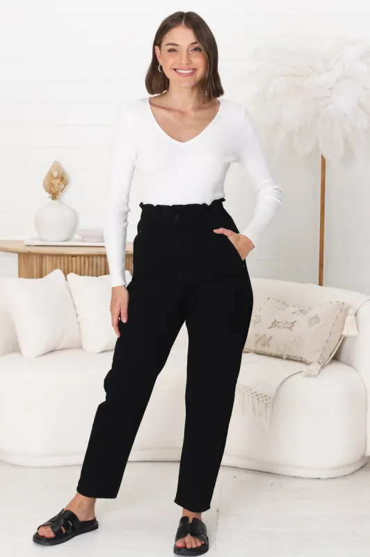 Brizzie Jeans - Paper Bag High Waist Straight Leg Jeans in Black sold by Salty Crush