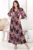 Alba Maxi Dress - Buttoned Bodie A Line Dress With Flute Sleeves In Katie Print Black sold by Salty Crush