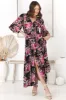 Alba Maxi Dress - Buttoned Bodie A Line Dress With Flute Sleeves In Katie Print Black sold by Salty Crush
