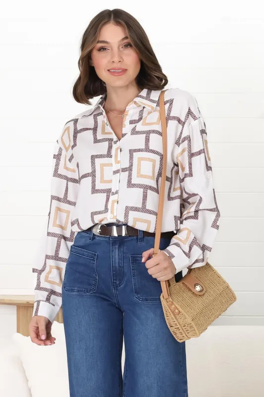 Ellie Shirt - Collared Button Down Shirt in Leo Print sold by Salty Crush
