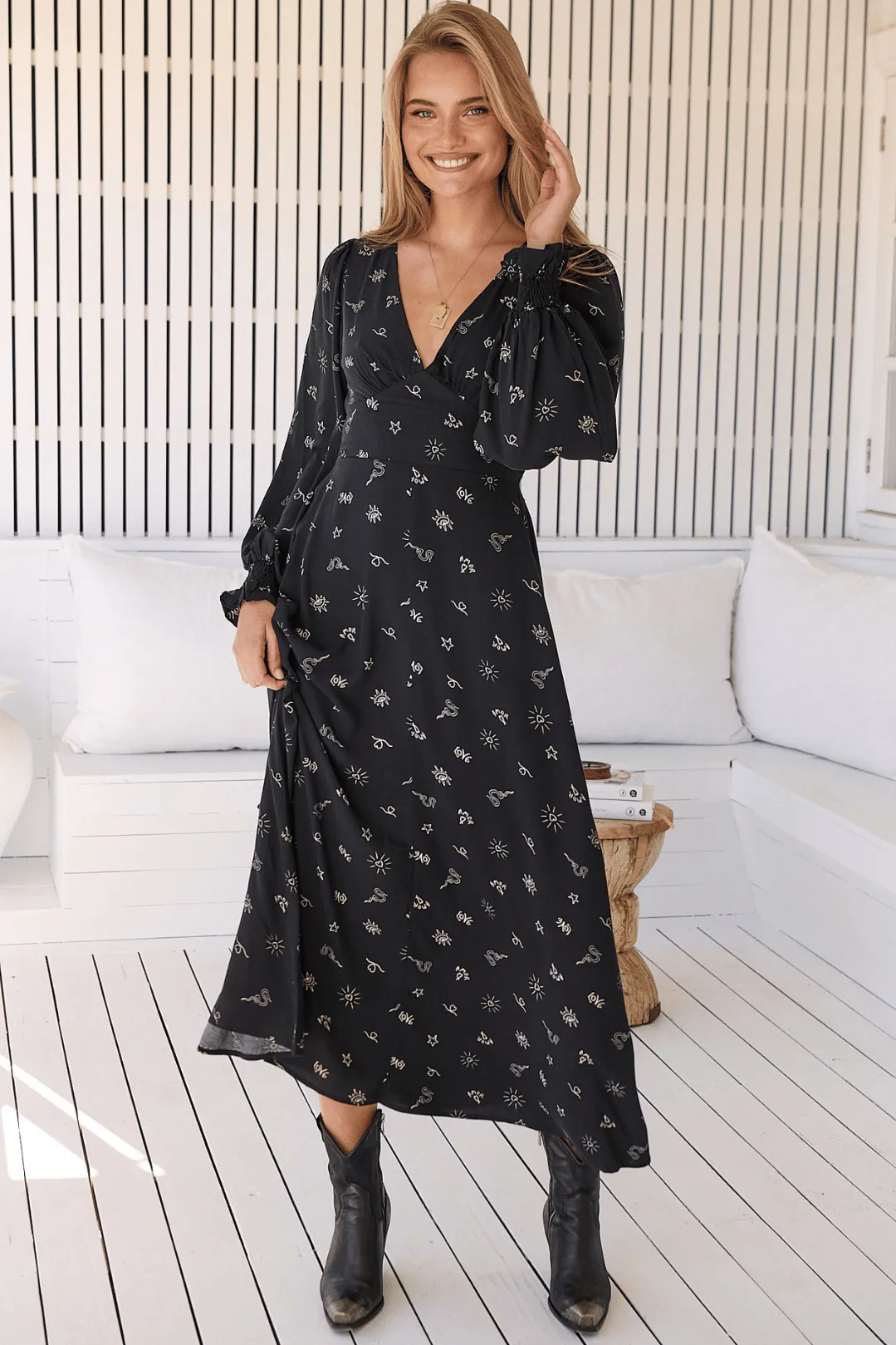 JAASE - Daphne Maxi Dress: A Line Dress with Long Balloon Sleeves in Love Is All Around Print sold by Salty Crush product image thumbnail 5