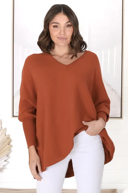 Pier Jumper - Oversized Batwing Knit Jumper in Terracotta sold by Salty Crush