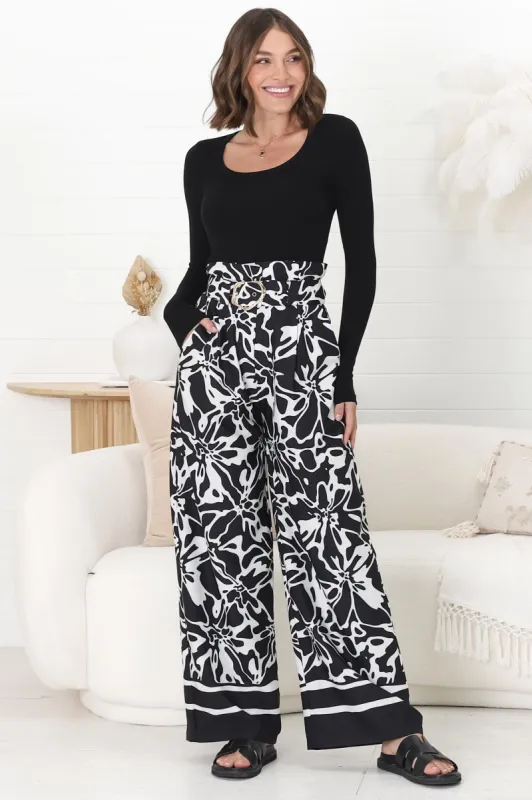 Mona Pants - Paper Bag High Waisted Wide Leg In Alessa Print sold by Salty Crush