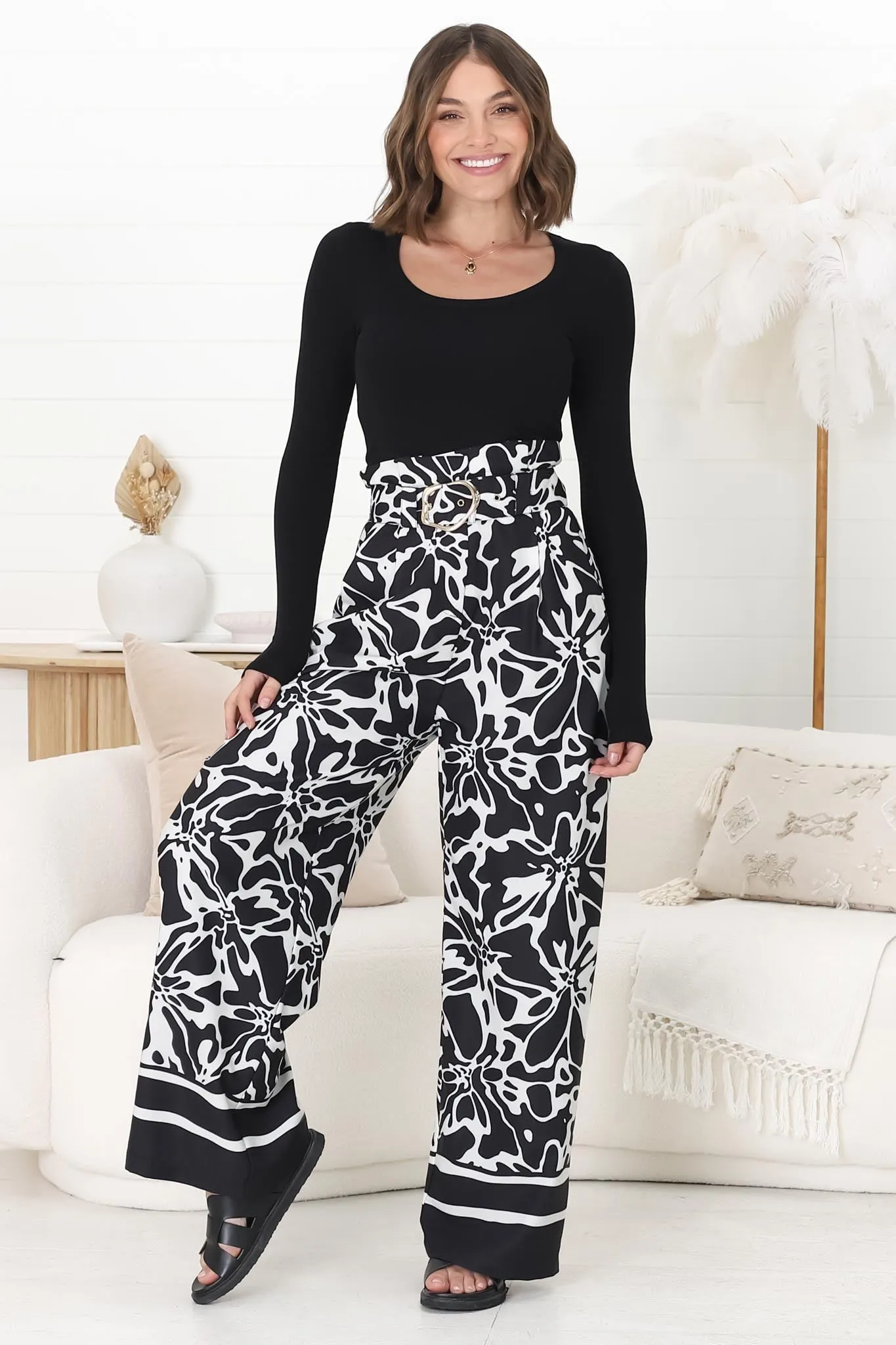 Mona Pants - Paper Bag High Waisted Wide Leg In Alessa Print sold by Salty Crush product image thumbnail 3