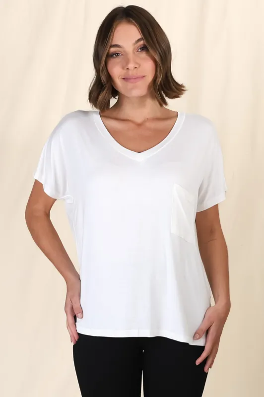 Rose T-Shirt - Relaxed Tee with Bust Pocket Detail in White sold by Salty Crush