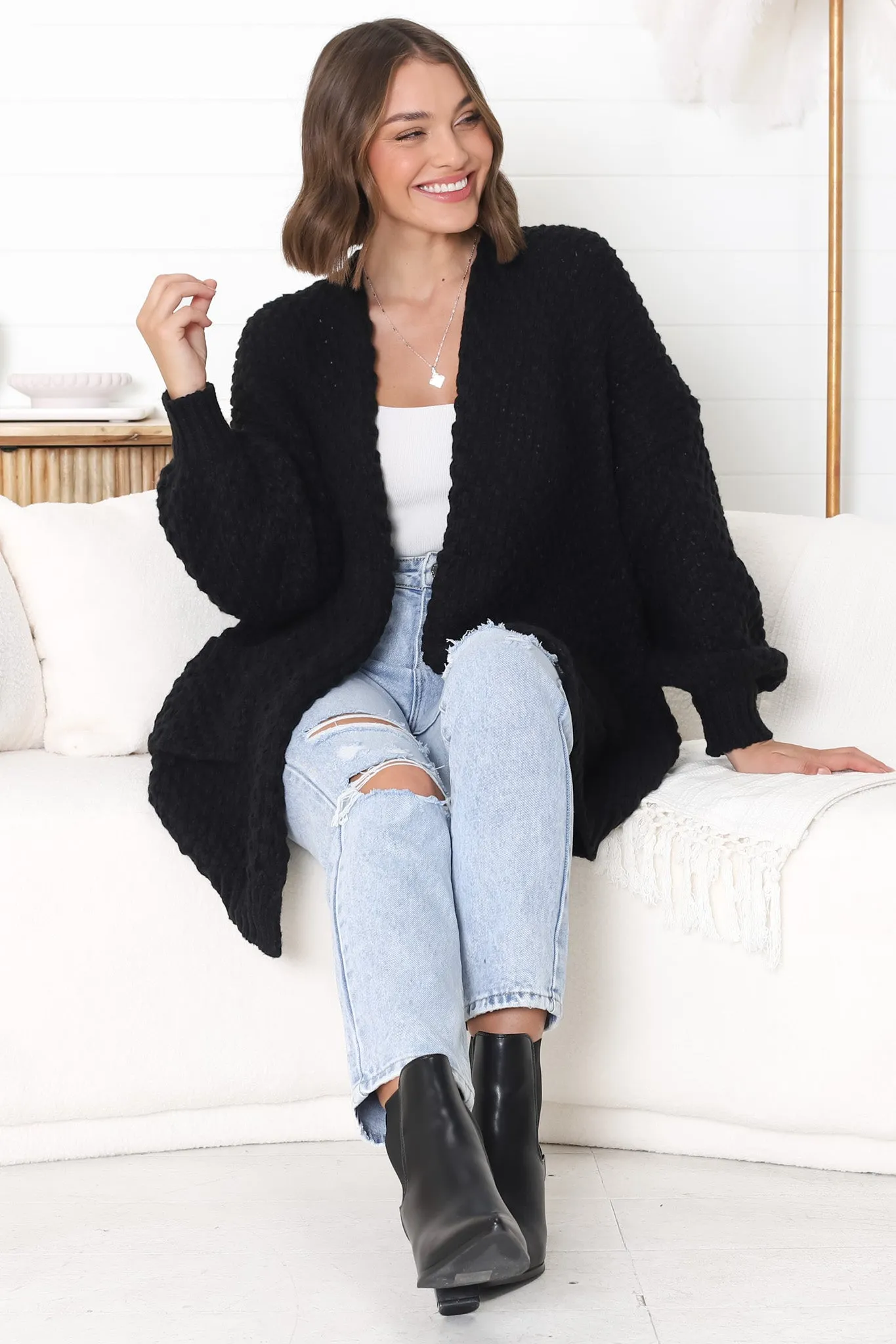 Ricki Cardigan - Open Front Chunky Knit Cardigan in Black sold by Salty Crush product image thumbnail 5