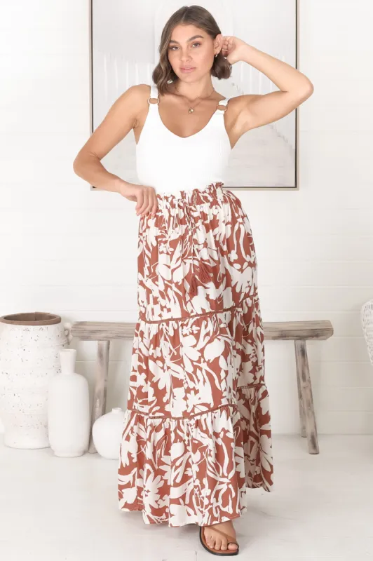 Charis Maxi Skirt - Tiered Crochet Insert Skirt in Rust sold by Salty Crush