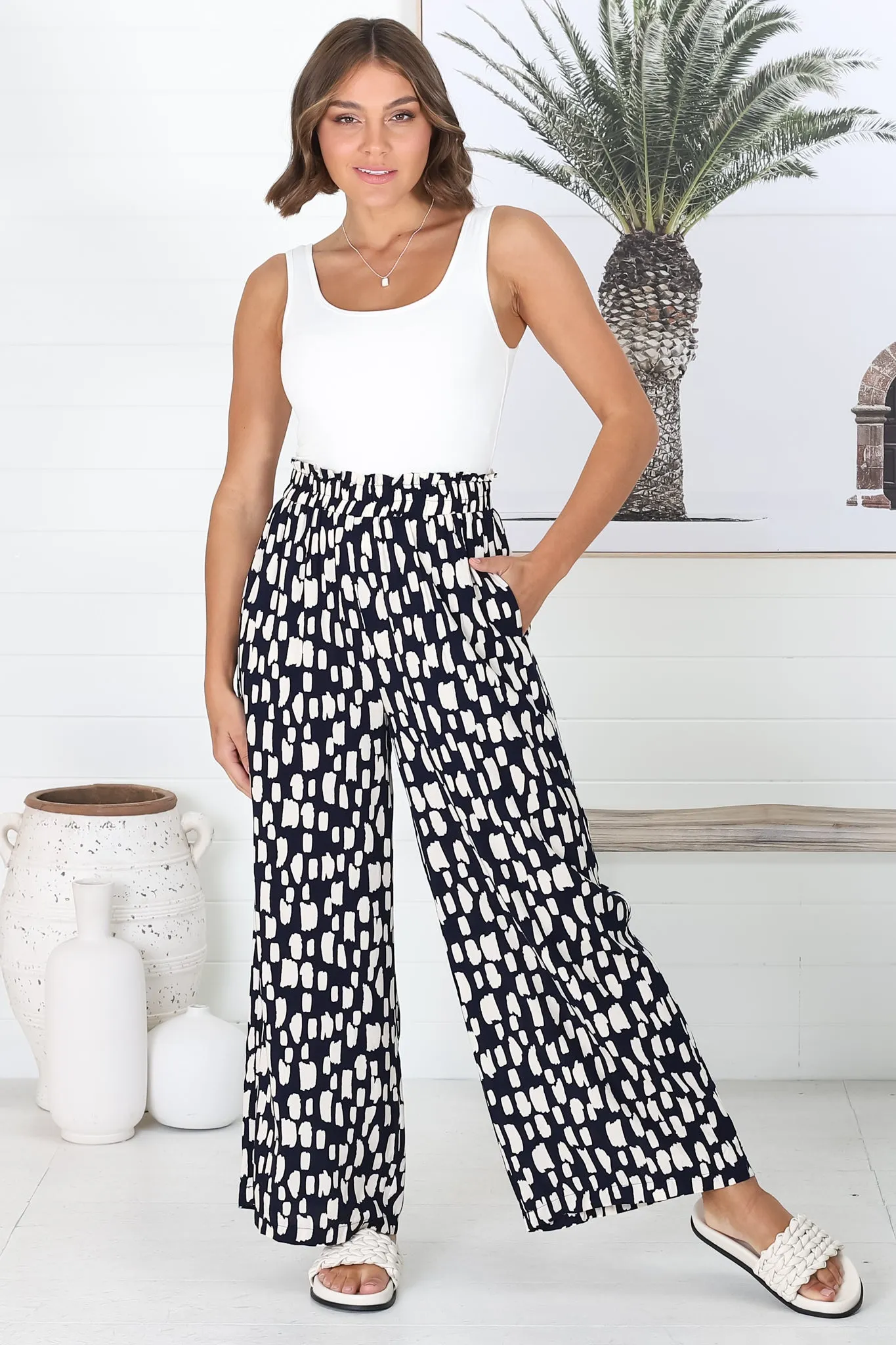 Evie Pants - High Waisted Paperbag Straight Leg Pants in Navy sold by Salty Crush product image thumbnail 2