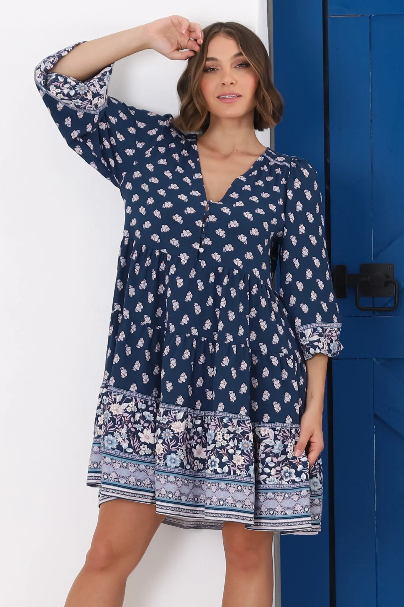 Jaynie Mini Dress - Long Balloon Sleeve Smock Dress in Linnie Print sold by Salty Crush product image thumbnail 3