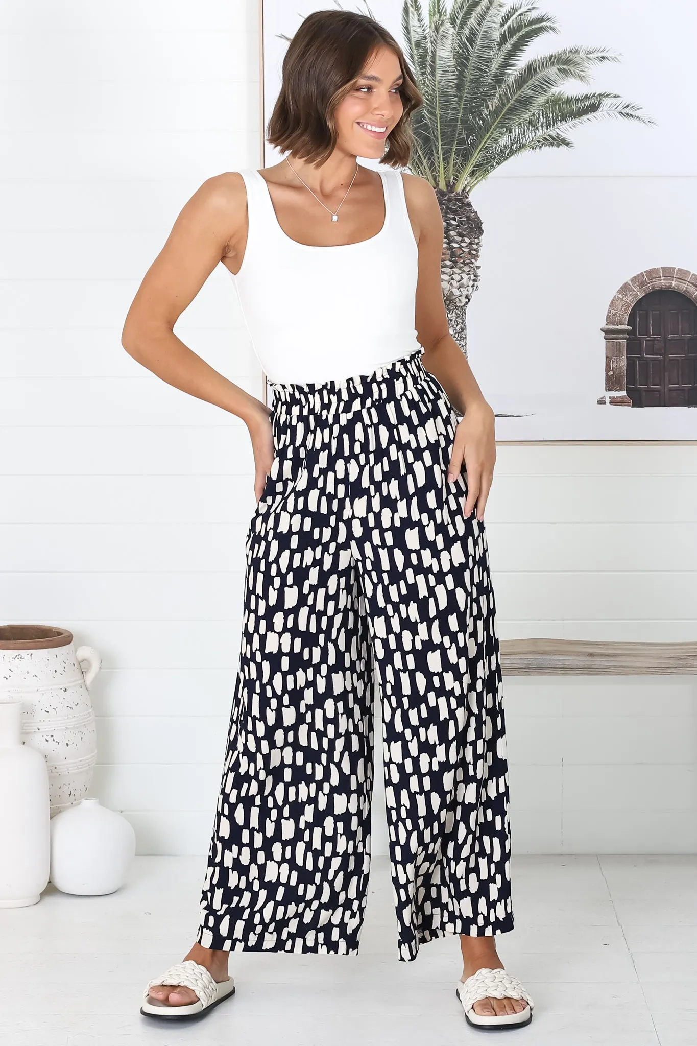 Evie Pants - High Waisted Paperbag Straight Leg Pants in Navy sold by Salty Crush product image thumbnail 3