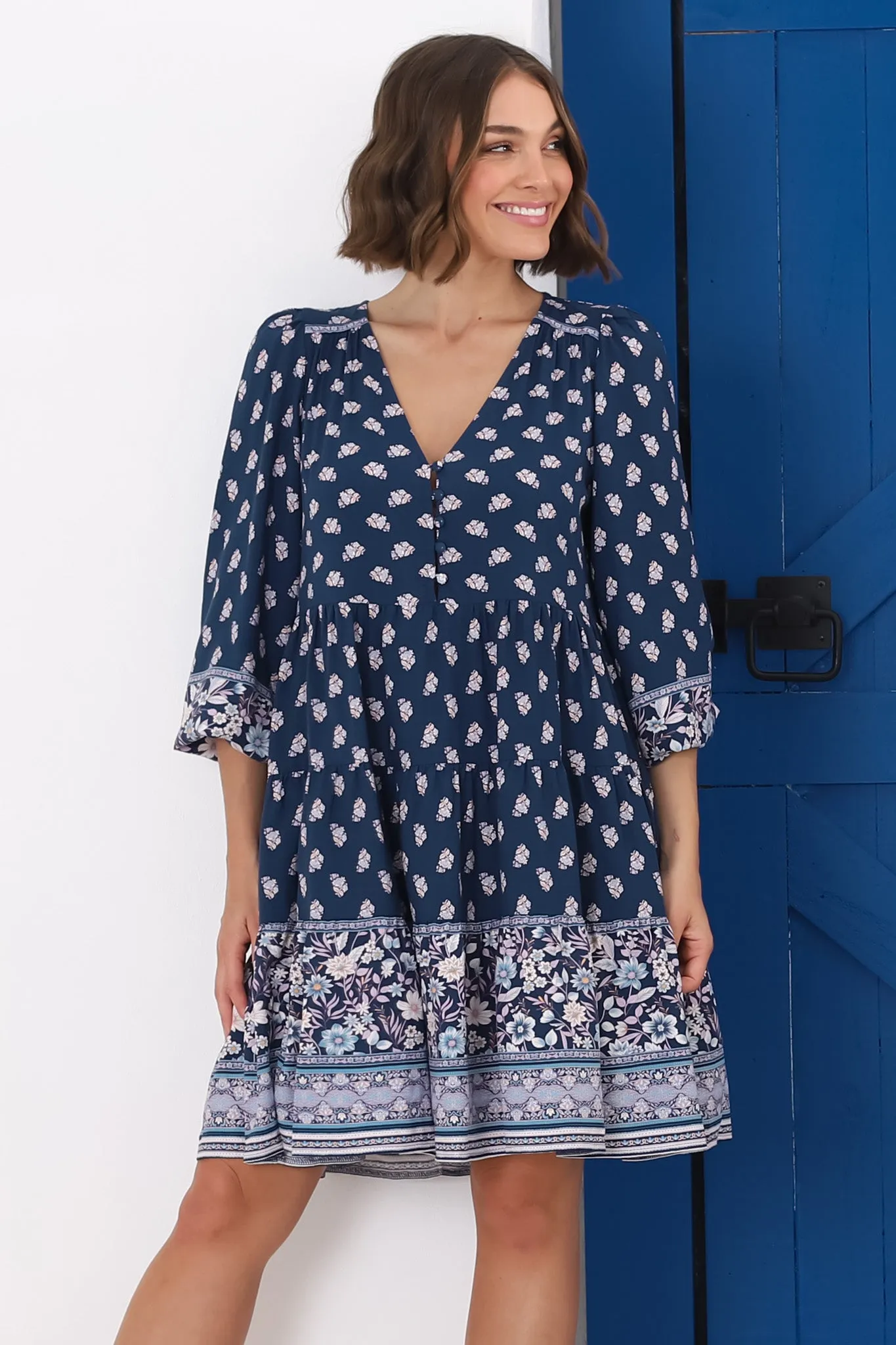 Jaynie Mini Dress - Long Balloon Sleeve Smock Dress in Linnie Print sold by Salty Crush product image thumbnail 4
