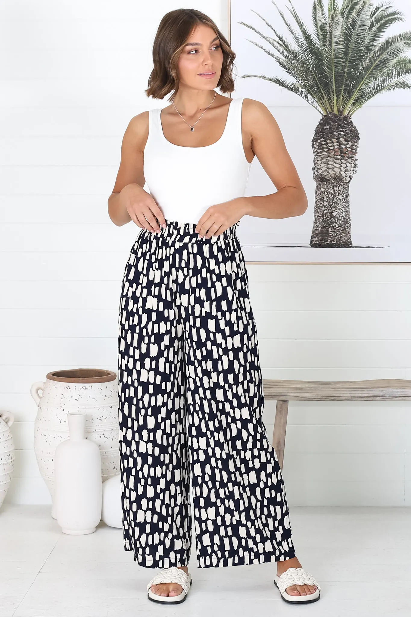 Evie Pants - High Waisted Paperbag Straight Leg Pants in Navy sold by Salty Crush product image thumbnail 5