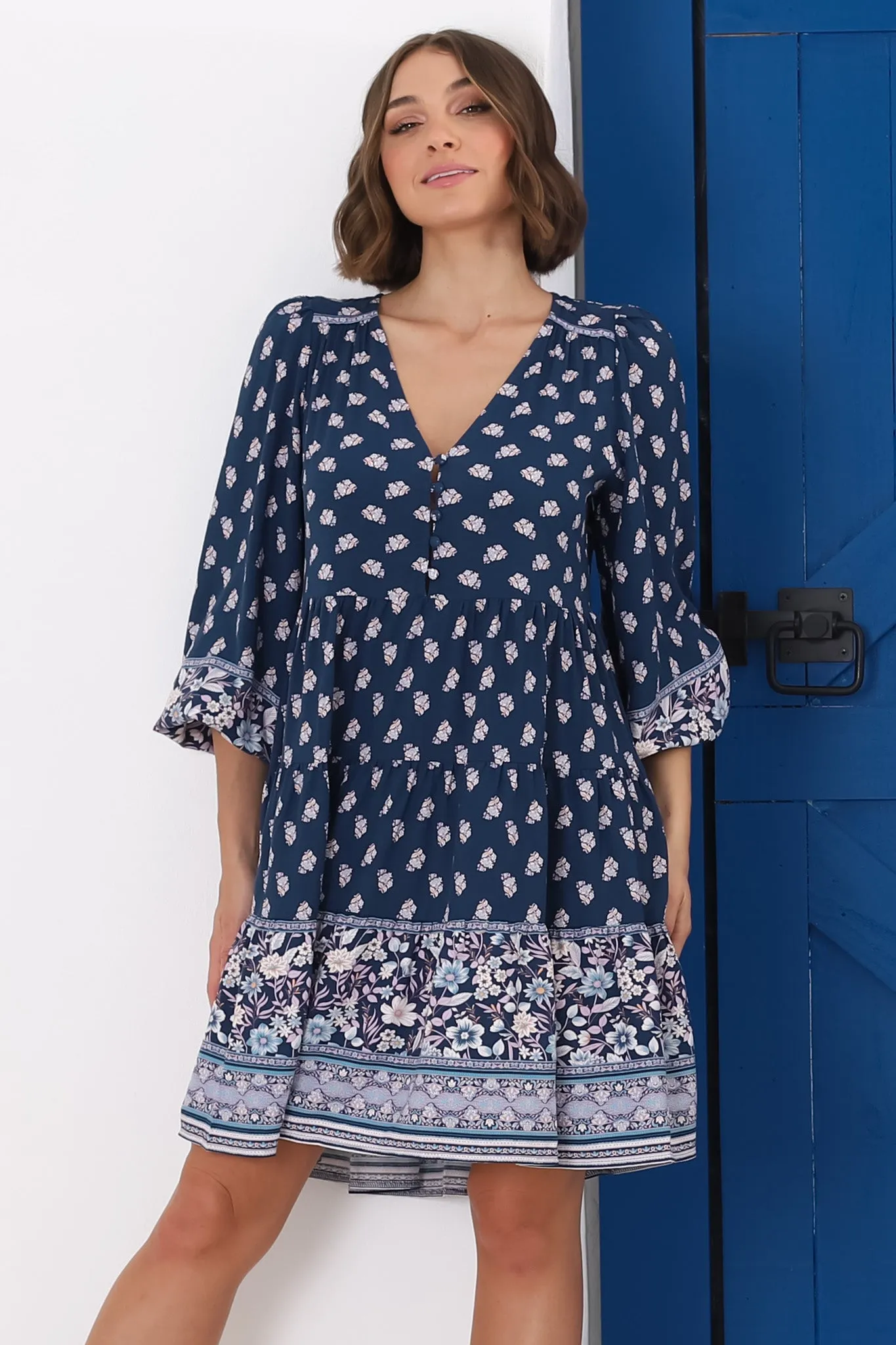Jaynie Mini Dress - Long Balloon Sleeve Smock Dress in Linnie Print sold by Salty Crush product image thumbnail 5