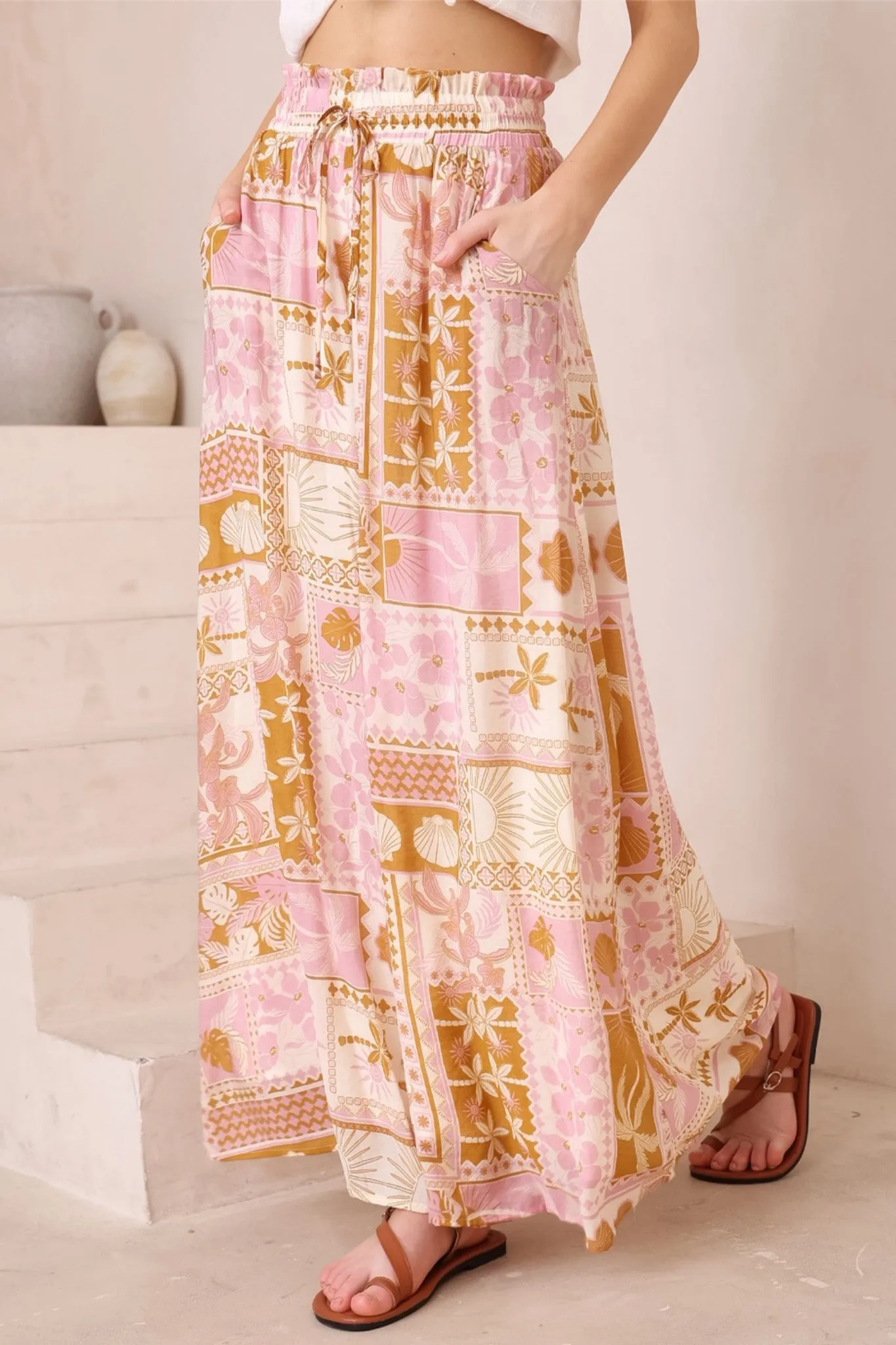 Charli Pants - Paper Bag High Waisted Wide Leg Pants in Cersi Print sold by Salty Crush product image thumbnail 4