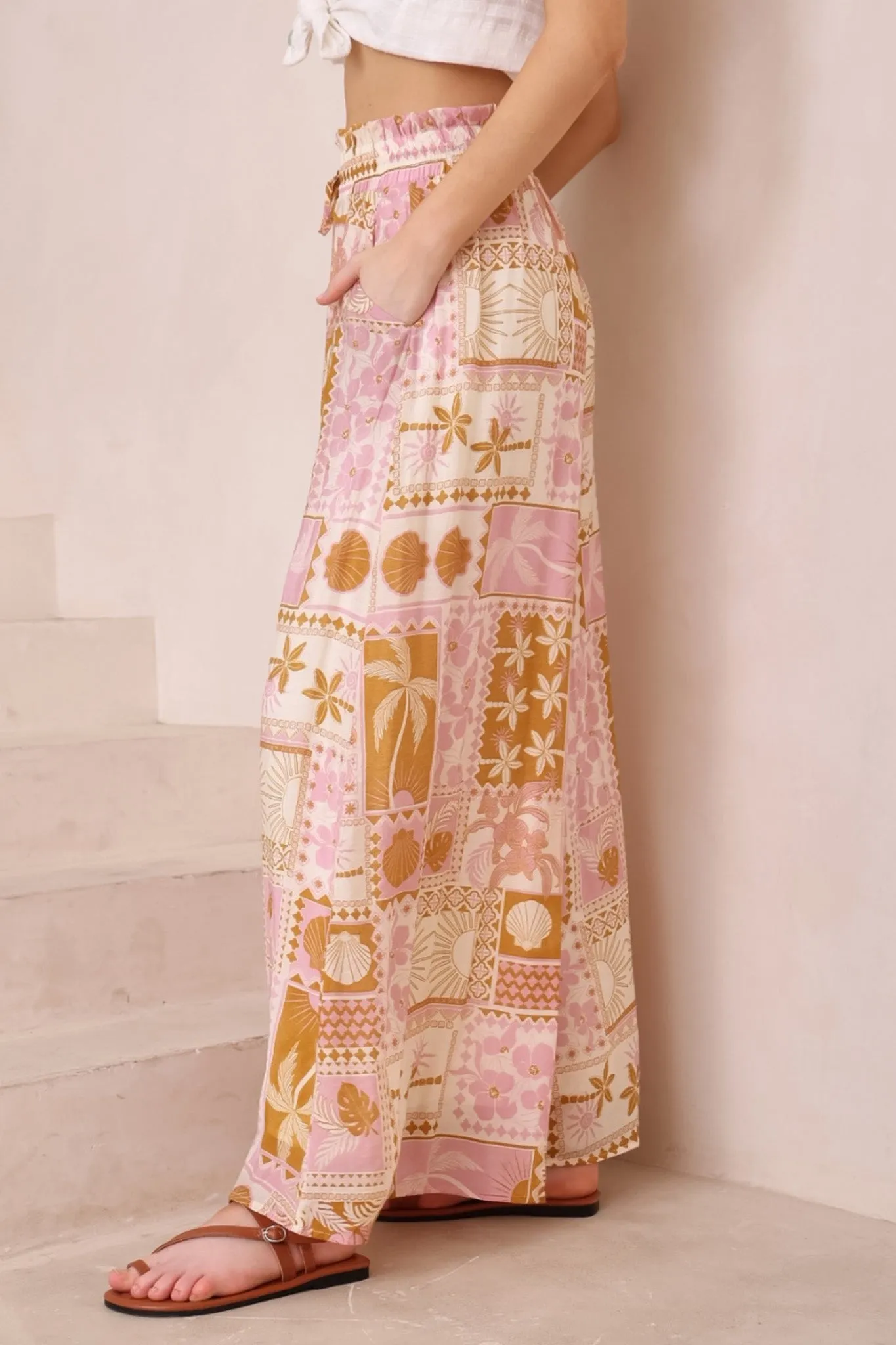 Charli Pants - Paper Bag High Waisted Wide Leg Pants in Cersi Print sold by Salty Crush product image thumbnail 5