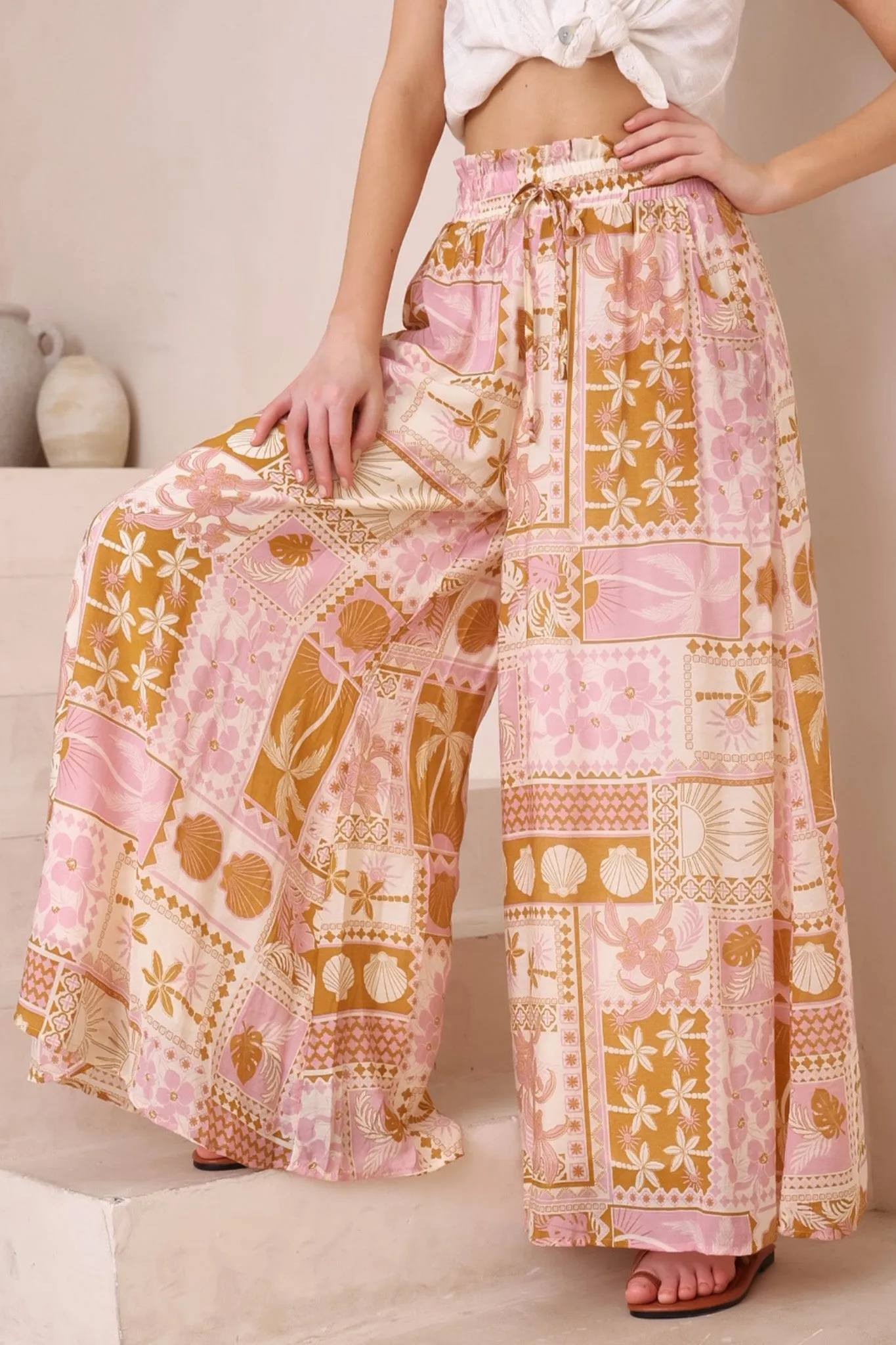 Charli Pants - Paper Bag High Waisted Wide Leg Pants in Cersi Print sold by Salty Crush product image thumbnail 3