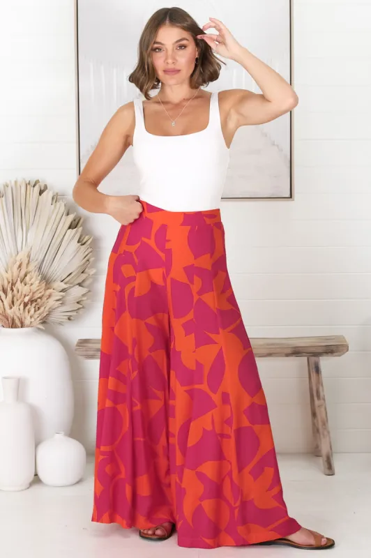 Azira Pants - Flat Waist Panel with Elasticated Back Wide Leg Pants in Hot Pink sold by Salty Crush