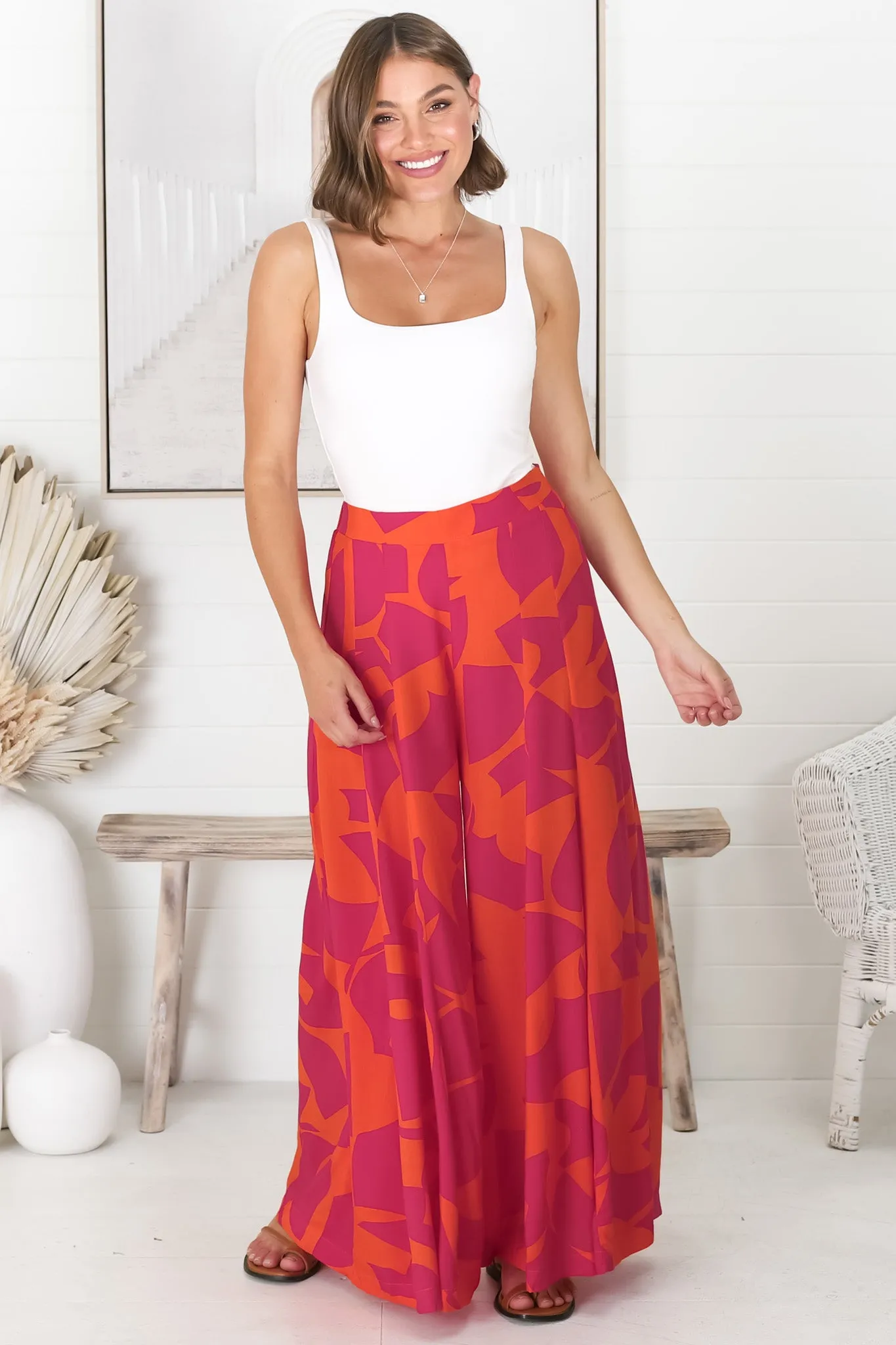 Azira Pants - Flat Waist Panel with Elasticated Back Wide Leg Pants in Hot Pink sold by Salty Crush product image thumbnail 3