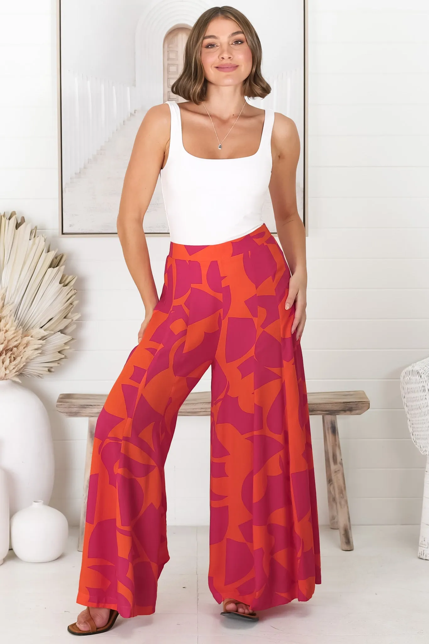 Azira Pants - Flat Waist Panel with Elasticated Back Wide Leg Pants in Hot Pink sold by Salty Crush product image thumbnail 5
