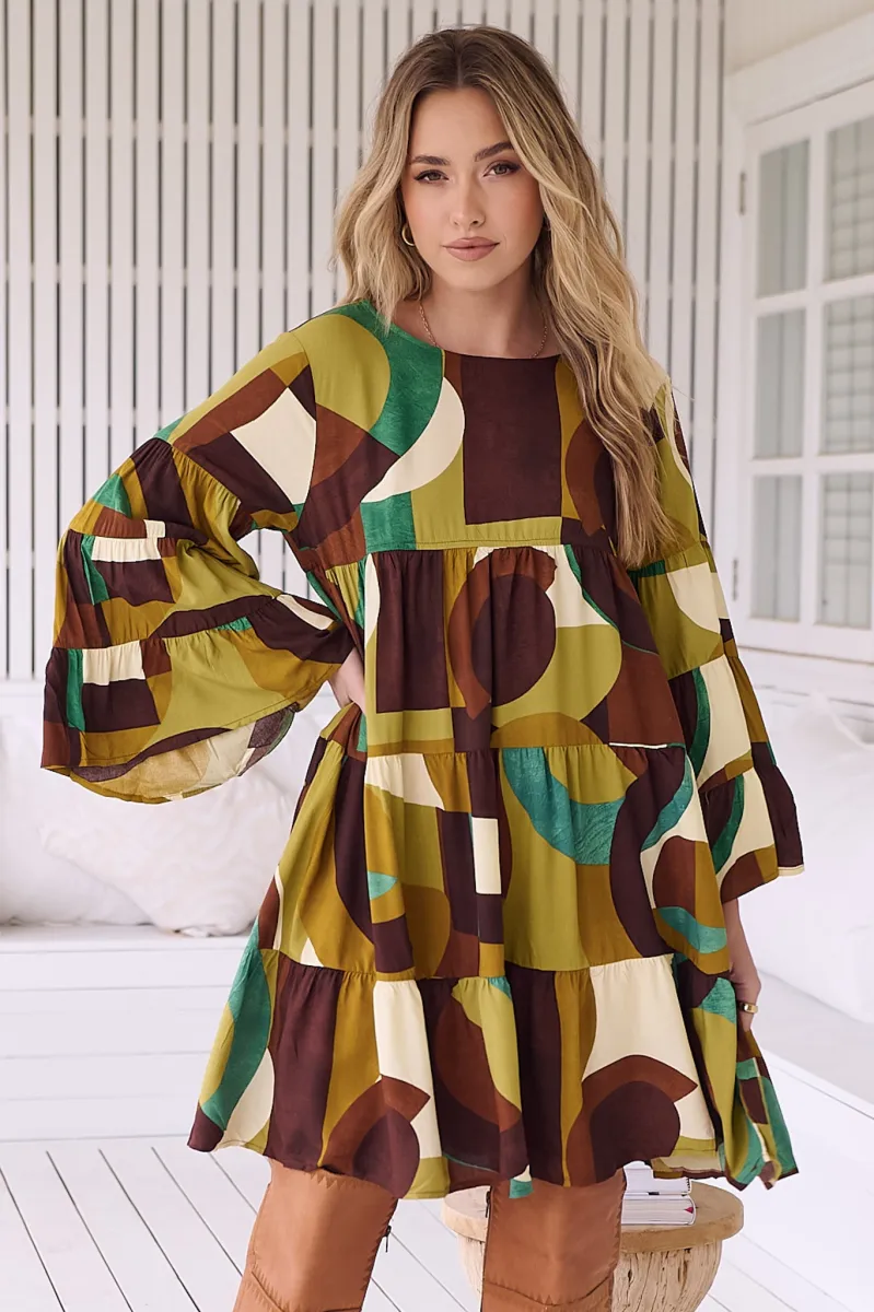 Sahara】Jacquard Sleeve Tiered Dress