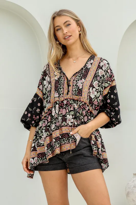 JAASE - Chloe Top: Very Oversized Crochet Trim Neckline Smock Top in Eternity Print sold by Salty Crush