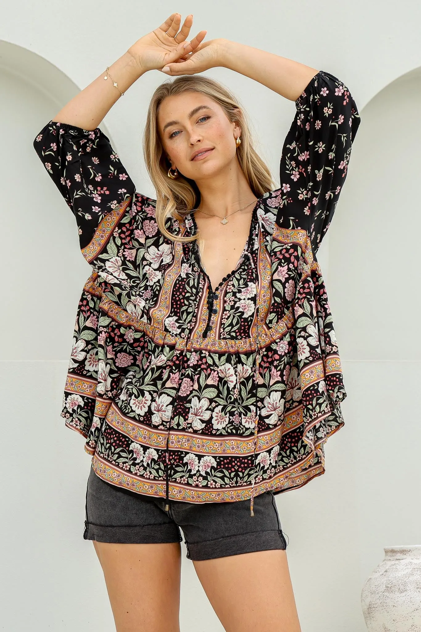 Chloe Top - Very Oversized Crochet Trim Neckline Smock Top in Eternity Print sold by Salty Crush product image thumbnail 3