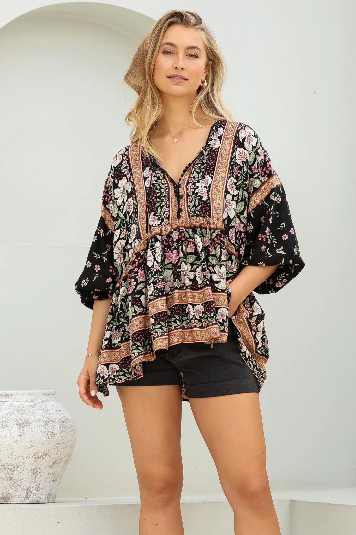 Chloe Top - Very Oversized Crochet Trim Neckline Smock Top in Eternity Print sold by Salty Crush product image thumbnail 4