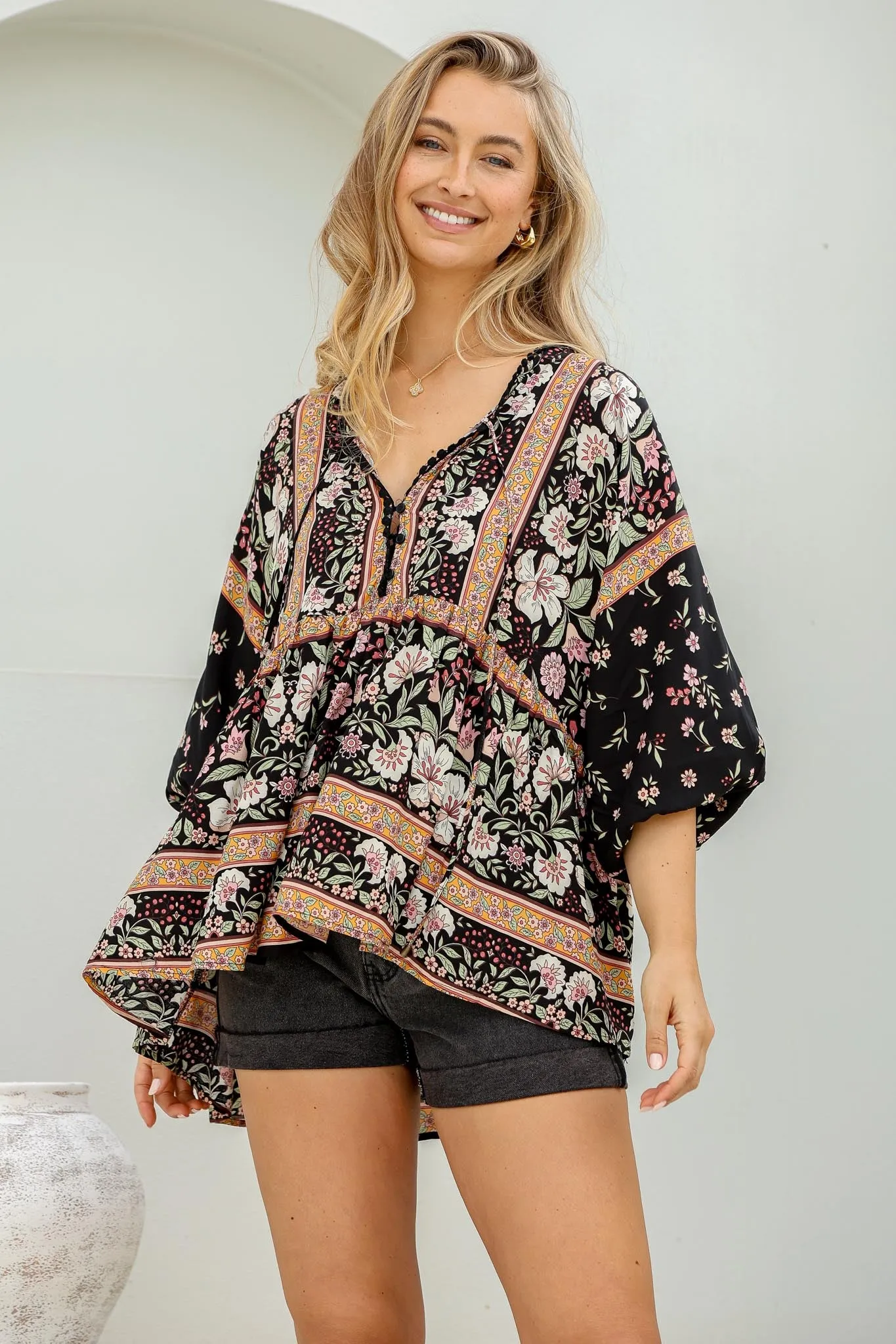Chloe Top - Very Oversized Crochet Trim Neckline Smock Top in Eternity Print sold by Salty Crush product image thumbnail 2