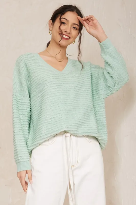 Nicole Jumper - Relaxed Textured Stripe Pull Over Jumper in Mint sold by Salty Crush