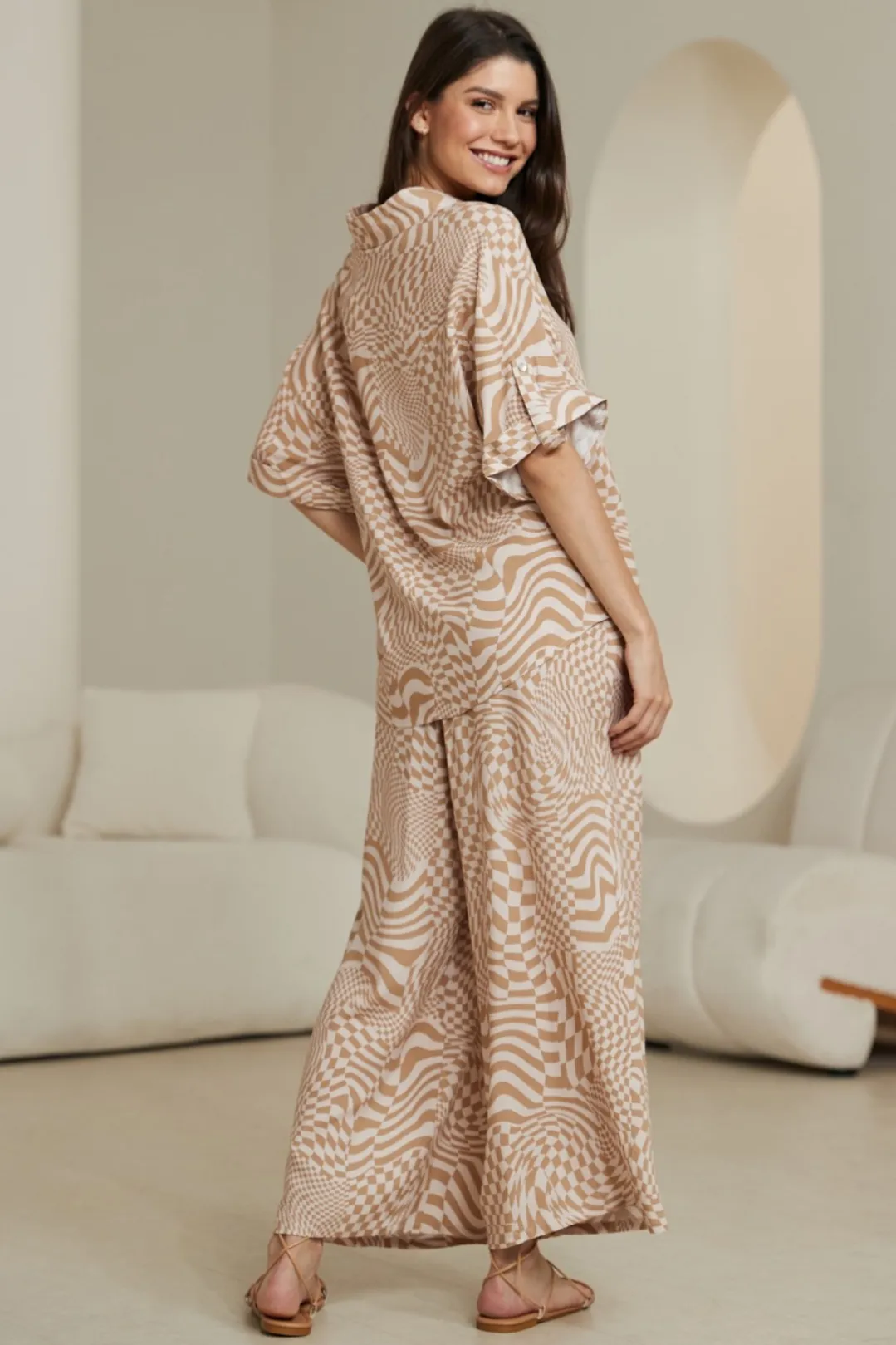 Mavie Pants - High Waisted Straight Leg Pants with Pockets in Abstract Print sold by Salty Crush product image thumbnail 3