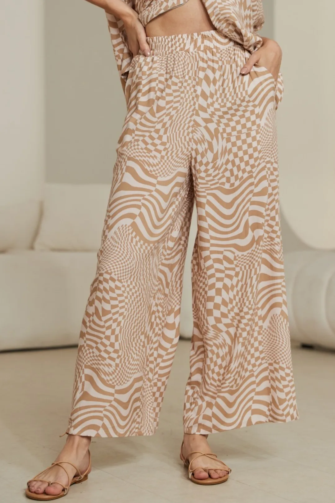 Mavie Pants - High Waisted Straight Leg Pants with Pockets in Abstract Print sold by Salty Crush product image thumbnail 2