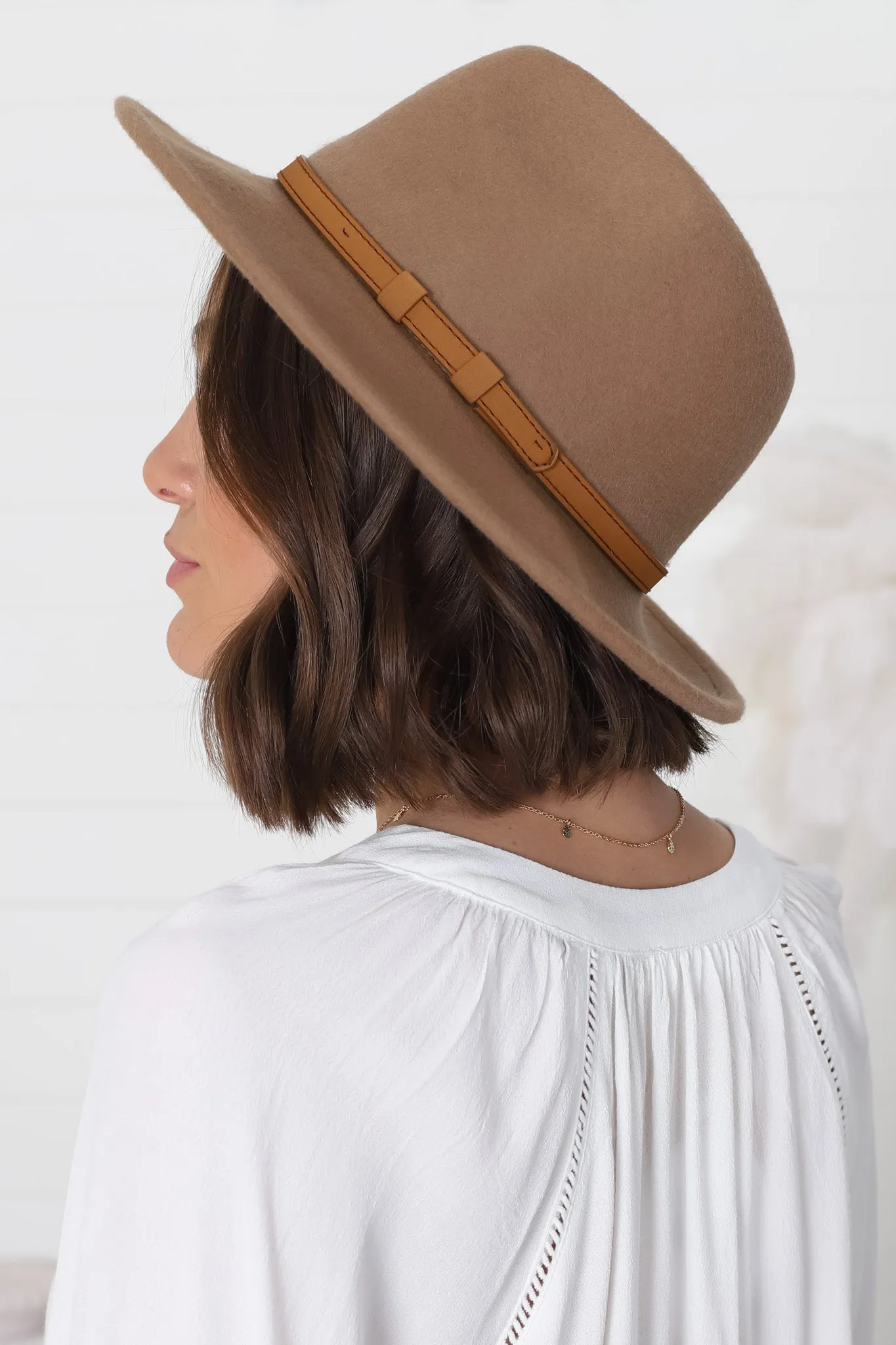 Empire Hat - Hard Brim Fedora with Thin Band Detail in Camel sold by Salty Crush product image thumbnail 5