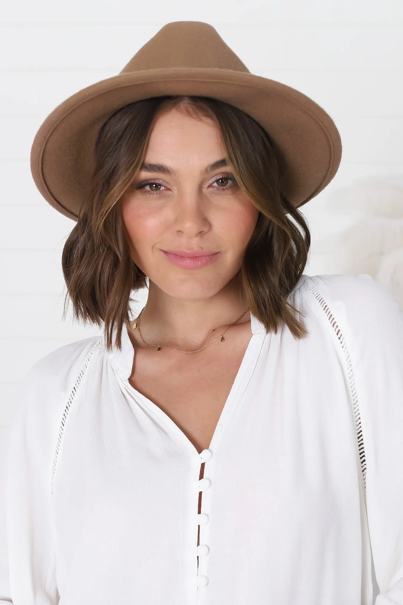 Empire Hat - Hard Brim Fedora with Thin Band Detail in Camel sold by Salty Crush product image thumbnail 3