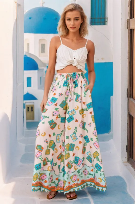 Charli Pants -  Paper Bag High Waisted Wide Leg Pants in Tarot Print sold by Salty Crush
