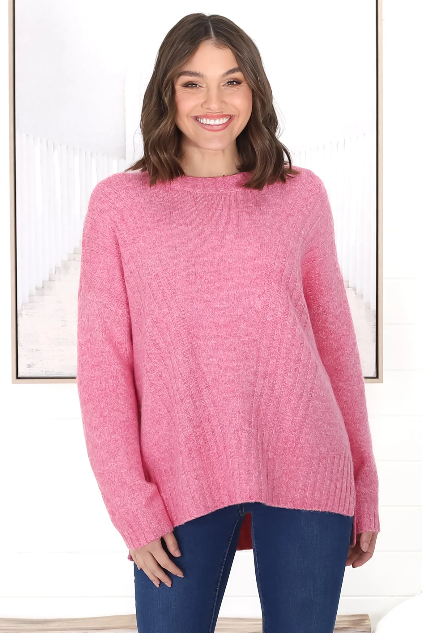 Taffie Jumper - Ribbed V Detail Step Hem Jumper in Pink sold by Salty Crush product image thumbnail 4