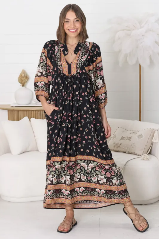 Boheme Midi Dress - Piping Defined Bust Slimline Smock Dress In Eternity Print made by Jaase