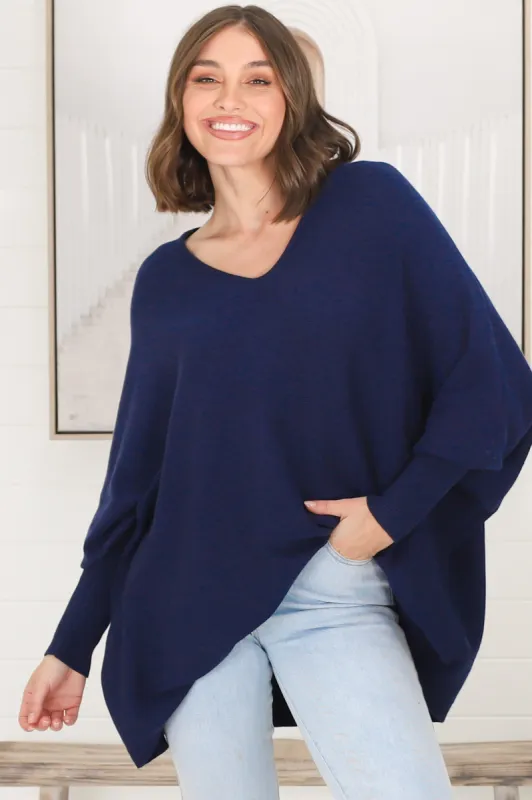 Pier Jumper - Oversized Batwing Knit Jumper in Navy sold by Salty Crush
