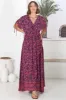 Lanta Maxi Dress - Cross Over Bodice Batwing Sleeves with Tie Detail Dress in Graphic Floral Print sold by Salty Crush