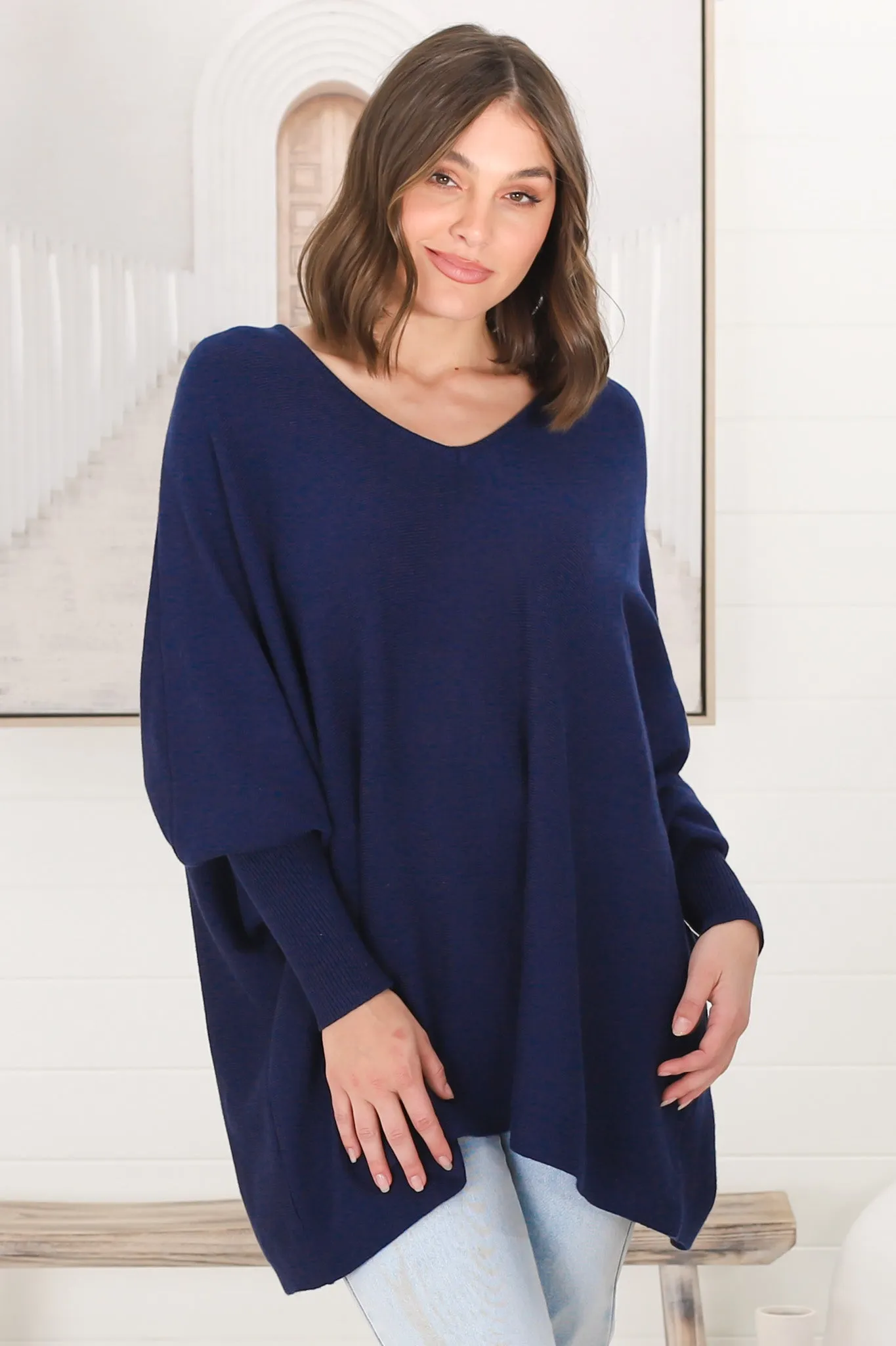 Pier Jumper - Oversized Batwing Knit Jumper in Navy sold by Salty Crush product image thumbnail 4