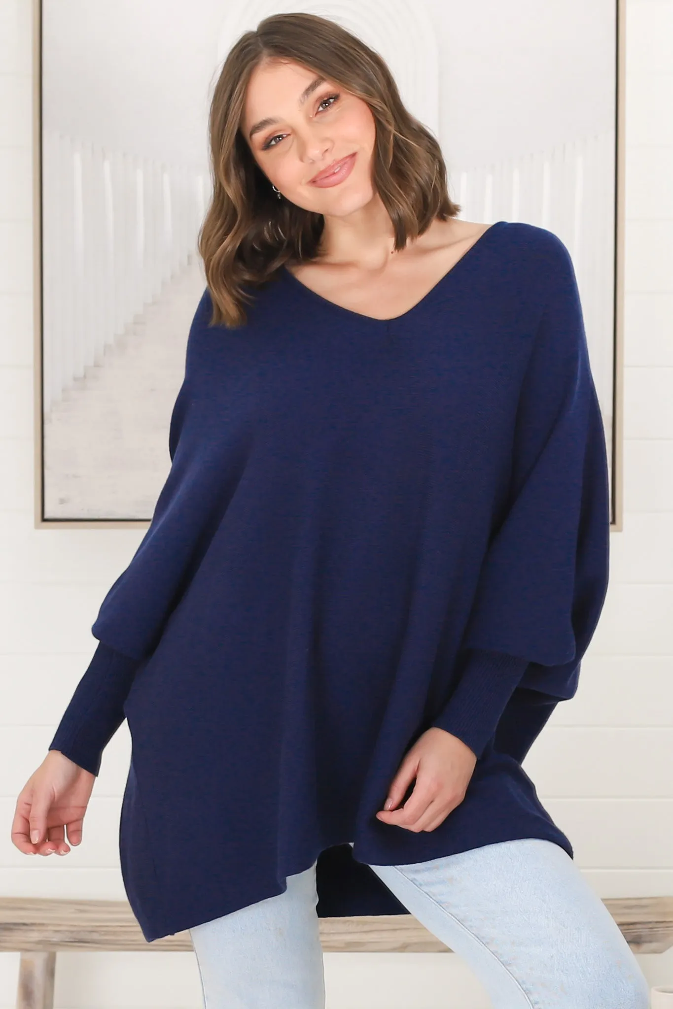 Pier Jumper - Oversized Batwing Knit Jumper in Navy sold by Salty Crush product image thumbnail 5