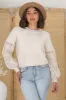 Roland Jumper -  Crew Neck Open Knit Sleeve Jumper in Beige sold by Salty Crush