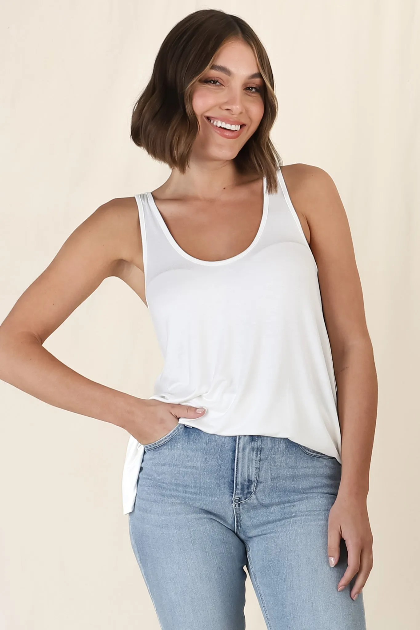 Adel Tank Top - Crew Neck Relaxed Top in White sold by Salty Crush product image thumbnail 2