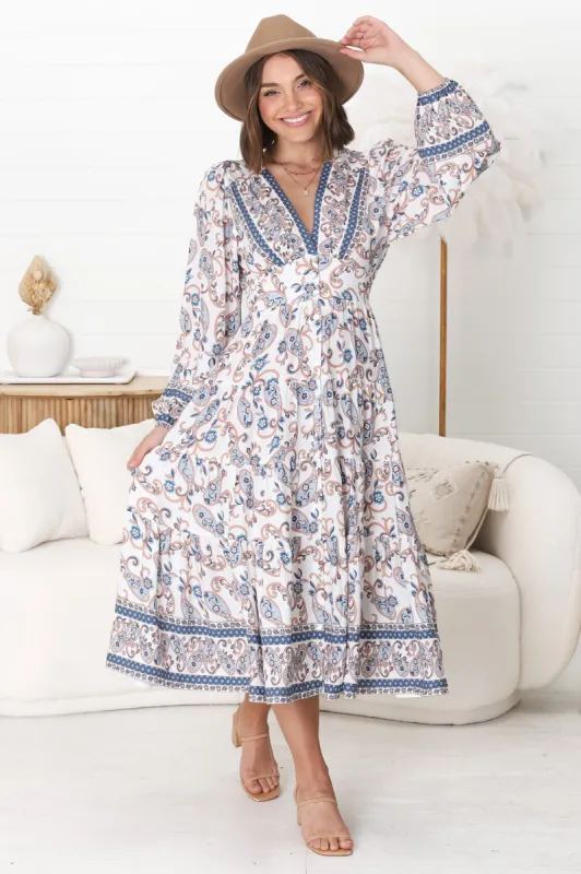 Bello Midi Dress - Button Through Dress With Balloon Sleeves In Soph Print sold by Salty Crush